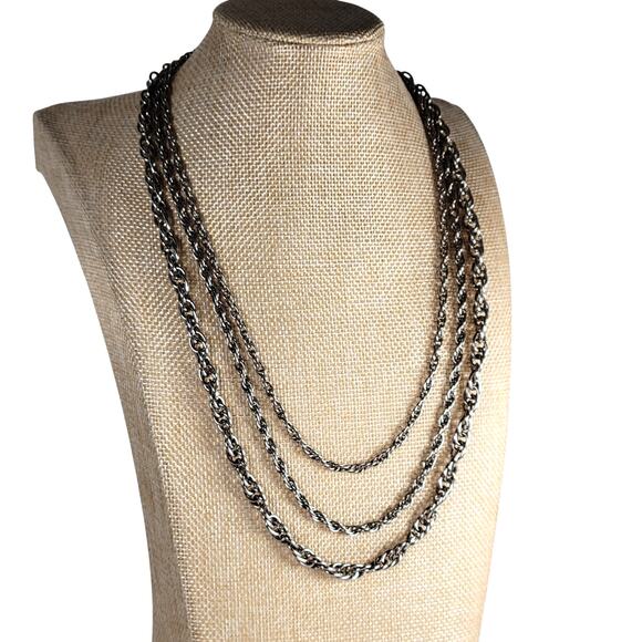 Vintage Silver Tone Multi-Strand Rope Chain Necklace 22" Layered - Picture 1 of 8